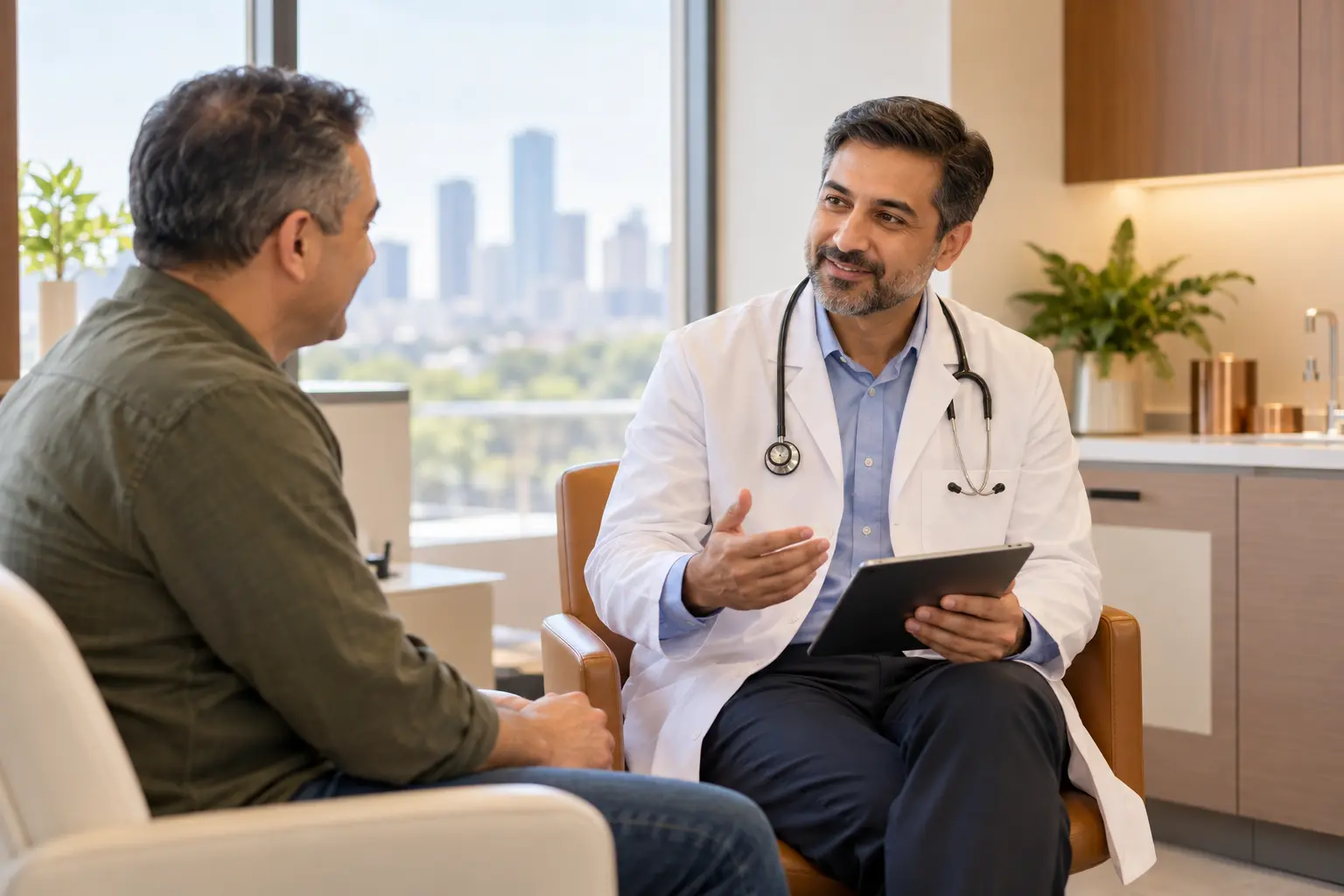 Physician with a patient in Houston