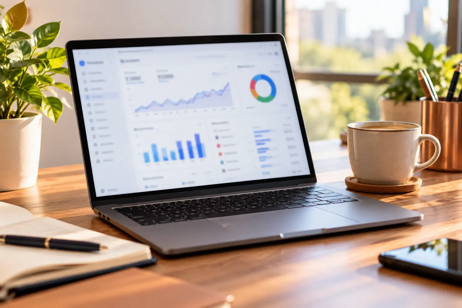SEO reporting dashboard on a laptop
