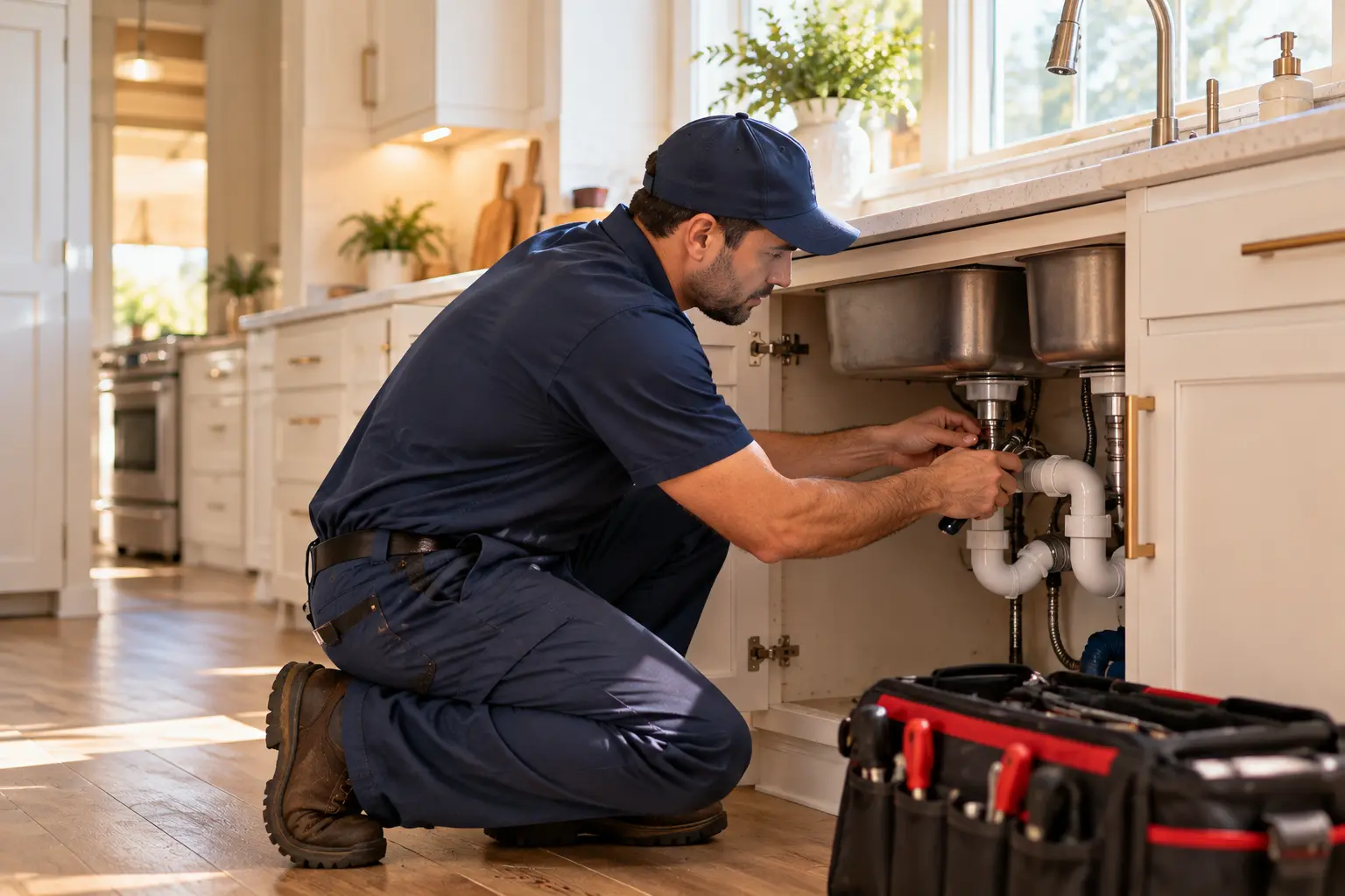 Plumbing technician at a Houston home