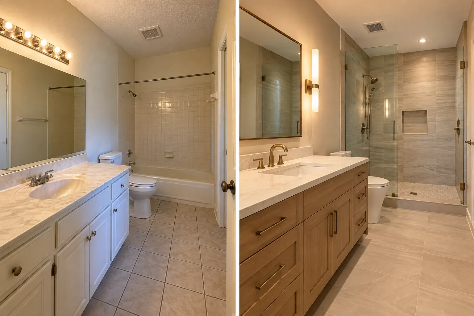 Bathroom remodel before and after in a Houston home