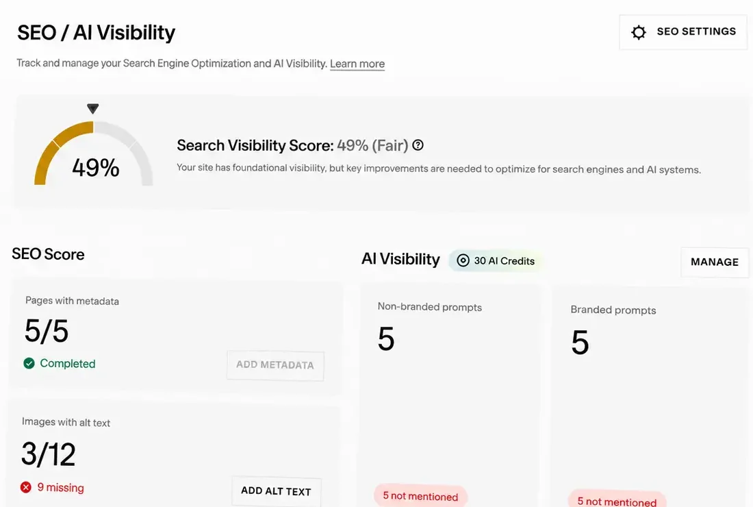 Squarespace SEO settings for AI visibility